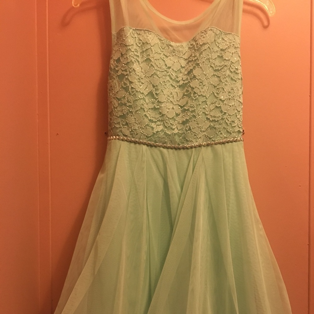 Mint green formal  dress girls dress